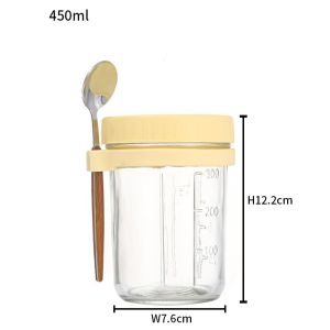 Overnight Oats Jar with Stainless Spoon Portable Mason Jars With Lid Measurement Marks Cup