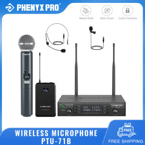Phenyx Pro PTU-71B Wireless Microphone System Dual Wireless Mic Set with Handheld Microphone UHF Channels Mic for Singing Karaoke Church Stage Performance