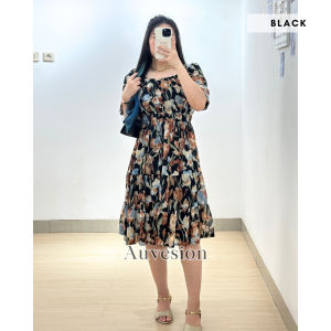6220 Amarylis Square Neck Midi Dress Pantai Bunga Kasual
