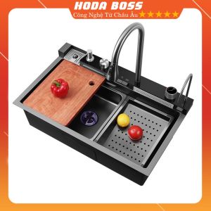 Chậu Rửa Bát 1 Hố Cao Cấp HODABOSS Hiển Thị Nhiệt Độ Chậu Rửa bát 1 Ngăn Lớn Kèm Vòi Lọc Nước Thác Nước rổ