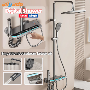 Shower Kamar Mandi 4 Dalam 1 tampilan digital suhu konstan Set Shower Dengan Faucet Sprayer Faucet Panas Dan Dingin Set Kamar Mandi Besi Tahan Karat Hitam