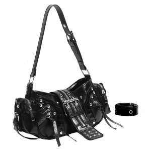 Túi đeo vai bằng da PU phong cách mô tô retro với thiết kế đinh tán Punk và nội thất rộng rãi cho sử dụng hàng ngày