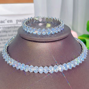 เลื่อมโตชุดสร้อยโชคเกอร์คริสตัล Charming ชุดเครื่องประดับสำหรับจัดเลี้ยงเพชรสังเคราะห์ AAA ประกายชุบทองสีเหลืองปรับได้ชุดเครื่องประดับสำหรับ SJ389เครื่องประดับเสื้อผ้ากุลสตรี