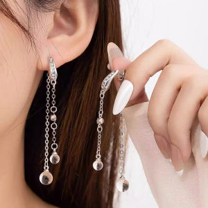 Fashionable Ring Gift 新款轻奢两戴式长款超仙流苏冰透水滴吊坠耳环女镶钻百搭气质耳钉