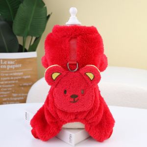 PERNEAKY Hoạt hình Áo liền quần ấm áp cho chó Dày Họa tiết gấu Đồ ngủ cho chó mùa đông Phụ Kiện Thú cưng Có vòng chữ D Quần áo bốn chân cho cún con Dành cho mùa thu và mùa đông