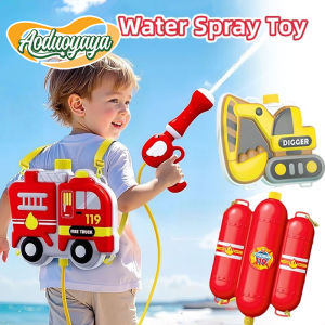 Oldlaiben Kids Backpack Water Gun Large Capacity Adjustable Strap Outdoor Summer Beach Pull Type Spray Toy Mainan Air