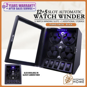 [2 YEARS LOCAL WARRANTY] 12 Slots Automatic Watch Winder + 5 Watch Storage Display Watch Box w/ Smart Stop Technology LED Light and 4 Rotation Modes