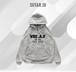 Sweater Hoodie Sleting WHO A.U 1920 Full Bordir Pria Wanita / Jaket Hoodie WHO.AU Texs California 1849 Cream Pria Wanita Premium Quality TERMURAH