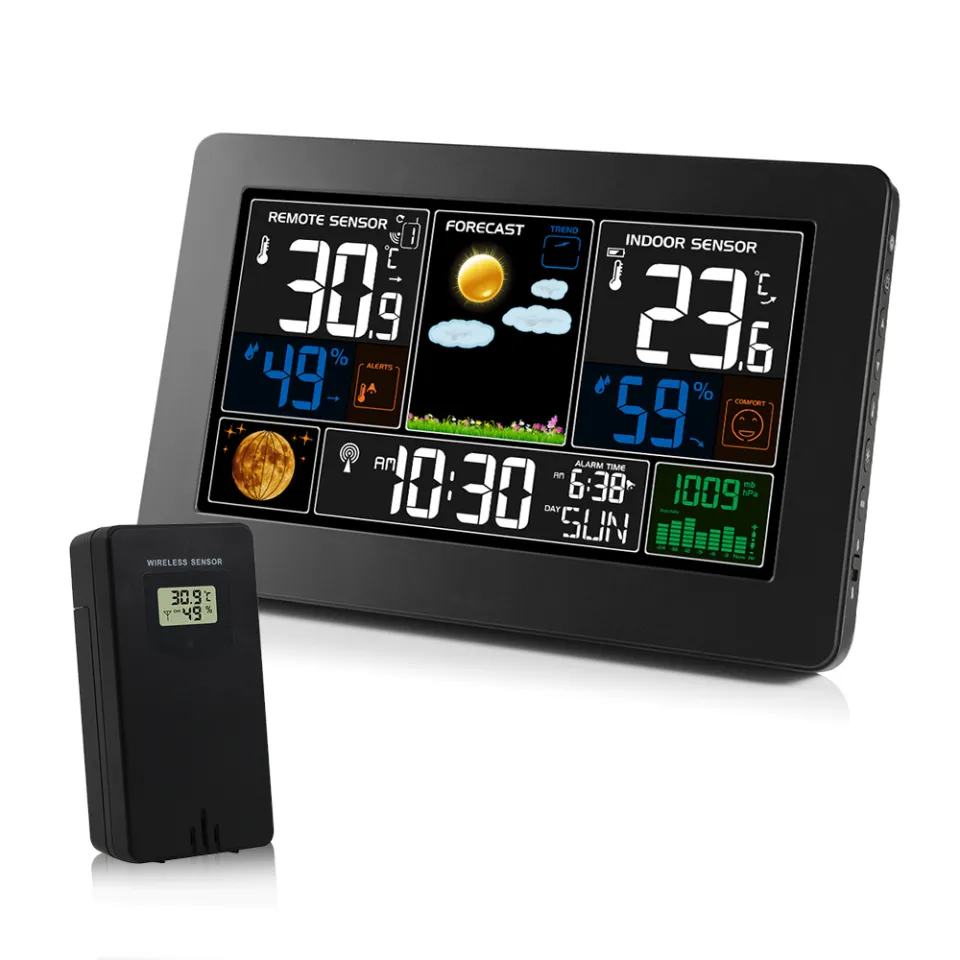 LED Digital Alarm Clock Snooze Calendar Hygrometer Weather Color Screen Display