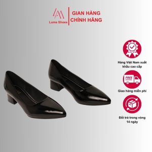 Giày cao gót nữ da Bóng mũi Nhọn màu Đen Lume - da PU cao cấpđế cao su non chống trơn trượt cao 3cm ( BNĐ)