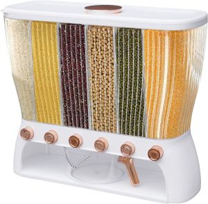 Rice Dispenser 6 Grids Dry Food Storage Containers 360° Rotating Cereal Dispenser for Kitchen Pantry Organization Storage Bucket for Small Grains Beans Rice (6 Grids - A02)
