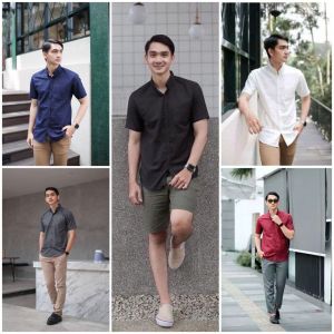 KEMEJA PRIA HITAM LENGAN TANGAN PANJANG PENDEK COWOK POLOS TERBARU KEKINIAN 2024 PUPLIN SLIMFIT CASUAL FORMAL DISTRO PREMIUM CARDINAL KOMBINASI KERAH V TERLARIS TERMURAH