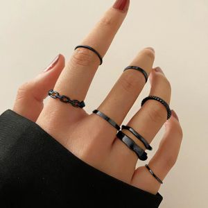 [COD] CINCIN Set 7Pcs Warna Hitam Gaya Punk Aesthetic Fashion Pria Wanita Anti Karat Dan Anti Alergi#S7