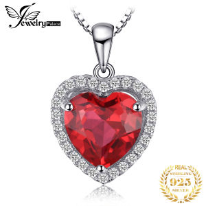 JewelryPalace 925 Sterling Silver Pendant Necklace for Woman No Chain Heart Love Created Red Ruby Gemstone Statement Necklace Fashion Fine Jewelry