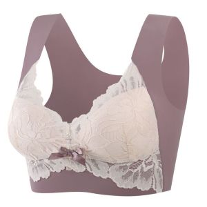 Folomi【L-6L】Womens Plus Size Bras Seamless Lace Vest Push Up Bralette Wireless Latex Fitness Sleeping Lingerie