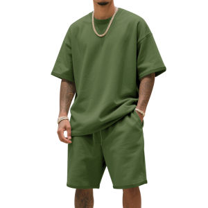 Mens Two-Piece Clothing Set Loose Round-Neck T-Shirt and Shorts Set Casual Sportswear Perfect for Summer2026