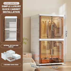 Foldable Large Wardrobe Cabinet with Adjustable Shelves Hanging Pull-Out Racks & Large Capacity