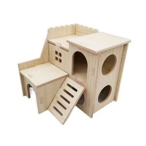 YITAQI Removable Hamster Solid Wood Small House DIY Hamster Seesaw Hamster Nest Ladder Hamster Sleeping Nest Small Pet Villa Pet Playground House For Golden Silk Bear