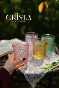 Bộ 4 cốc thủy tinh vân kim cương Crista 300ml mix màu – cốc uống nước cao cấp an toàn thực phẩm quà tặng đẹp.