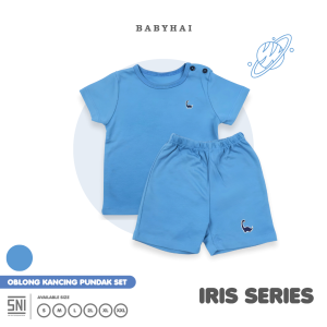 BABY HAI Iris Set - Setelan Kancing Pundak Polos Baju Pendek Celana Pendek - Seri Biru