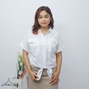 Atasan Wanita Kemeja Putih Blouse Crop Top Lengan Pendek Korean Style