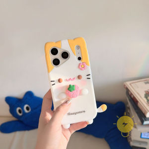 For iPhone 16 Pro Max Case Silicone TPU Cat Strawberry 3D Phone Case For iPhone 15 Cover 手机壳 Aesthetic Korean Cute