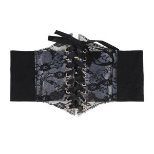 LUMINOU Slimming Body Lace Waist Belt External Wear High Elasticity Womens Wide Belts Fashionable Retro Waistband for Casual Wear And Special Occasions