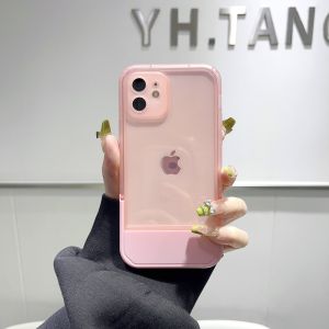 Apple Phone Case Silicone Soft Cover Folding Stand Transparent Candy Color Shockproof Camera Protection Compatible with iphone 14 pro max 13 12 11 Pro Max X XS XR XS 7 8 Plus