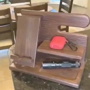 Bedside Wood Phone Docking Station Key Holder Wallet Stand Watch Organizer Valentines Gift Wooden