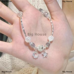 [COD] Big House สร้อยข้อมือแฟชั่นจี้หินโอปอลมูนสโตนคริสตัลรูปดาวและดวงจันทร์สร้อยข้อมือสำหรับผู้หญิงน่ารักแบบเรียบง่ายของขวัญเครื่องประดับวันเกิดสำหรับผู้หญิง
