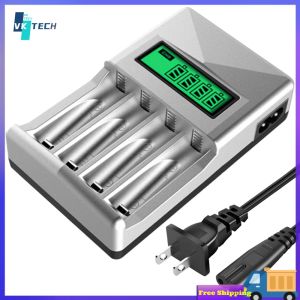 [ VKTECH ] Durable 4 Slot Battery Charger with LCD Display for AA AAA NIMH NI-CD Batteries Fast Charging for Camera and Electronic Devices