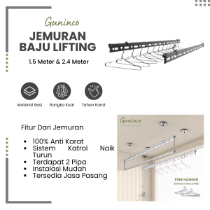 Jemuran Lifting 15 Meter Jemuran Baju Pakaian Gantung Bahan Auminium Katrol Fleksible
