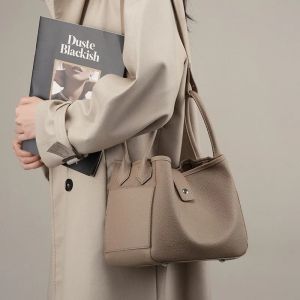 Top Grain Leather Bucket Handbag Minimalist Unique Soft Cowhide Tote Bag Handheld Shoulder Crossbody Commute Womens Bag