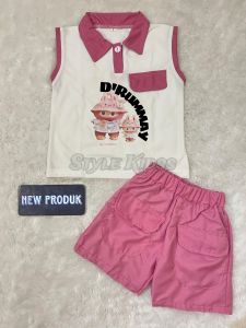 Setelan Anak Perempuan Motif L46ubu Kaos Lekbong Bahan Knit Buat Usia 1-6 Tahun