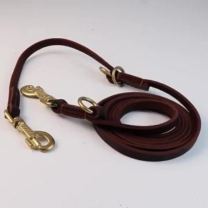 Multi Function Leather Dog Leads Hands Free Dog Running Leash Genuine Leather Dog Double Leash for Walking Two DogsSupplies2026