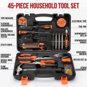 82/45-Piece Household Tool Set Multi-Purpose Hardware Toolbox Maintenance Hand Tool Combination Set