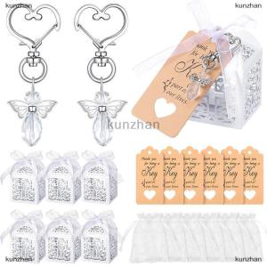 [COD] kunzhan 24 Pieces Angel Keychains Favor Baptism Party Favors Baptism Boxes White Organza Bags With Tags