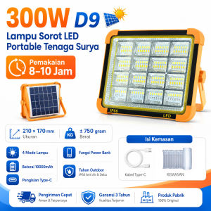 Lampu Emergency Solar LED 300W 5 Mode IP65 Tahan Air Solar Charging USB Rechargeable Baterai Lepas Bisa Powerbank Super Terang Portable