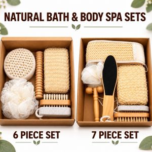 Natural Bath & Body Spa Gift Set – Exfoliating Shower & Self-Care Kits Wooden Body Brush Massager - Gift Set