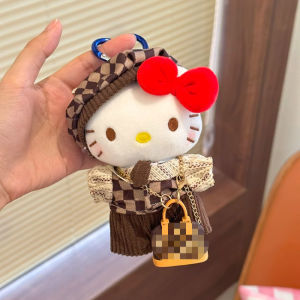 Sanrio Kawaii Hello Kitty Bag Pendant Old Flower British Style Keychain Backpack Hanger Cute Plush Backpack Hanger for Girls