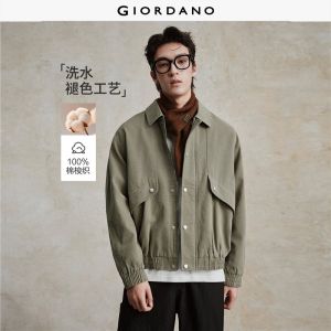 Giordano Men 100% Cotton cargo pockets vintage wash jacket Free Shipping 18075703