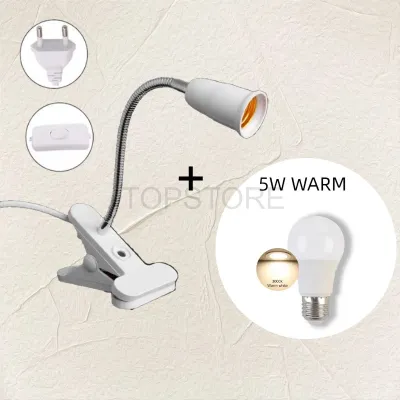 Desk Lamp E27 Clip Clamp Holder Table Base With ON/OFF Switch 1.8m Cable Flexible EU PLUG