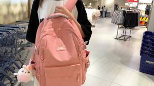 AE New style school bag for female college students solid color large capacity multi-layered sturdy backpack for middle and high school students