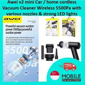 Awei v2 car vacuum cleaner / home cordless handheld mini Vacuum Cleaner Wireless 5500Pa large battery capacity with various nozzles & strong LED lights