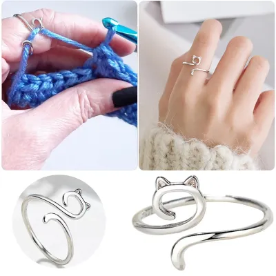 Adjustable Thumb Ring Yarn Ring Cat Kitty Ears Adjustable Size Crochet Ring Beginner Knitting Crocheting Gift Trying On Rings
