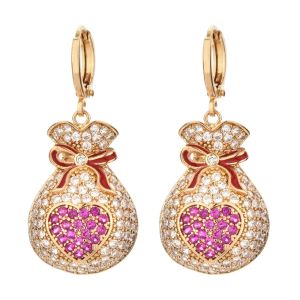 SEQUITO Personality Female Ear Jewelry Yellow Gold Color Paved Tiny Multicolor AAA Zirconia Elegant Gift Bag Shape Long Drop Earrings for Costume Jewellery SE940