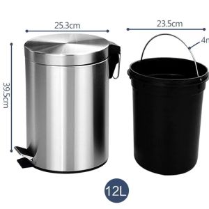 Multi-gauge stainless steel pedal trash can with built-in plastic bucket for household office space