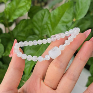 Q1977 Vòng Mặt Trăng Moonstone 6li mix lu thống Thạch Anh Trắng thể băng cho Kim và Thuỷ - Phong Thuỷ TUDO P