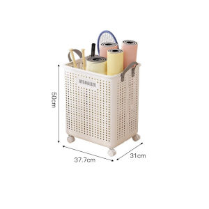 Multipurpose Yoga Mat Storage Basket Bin Collapsible Plastic Laundry Basket with Wheels Laundry Bin Home Gym Workout Storage