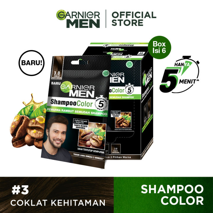 PAKET ISI 6! Garnier Men Shampoo Color Hair Care 30 mL Warna HITAM